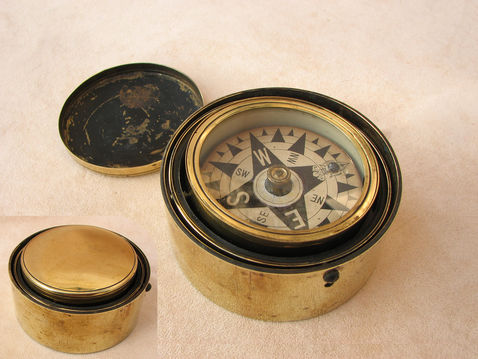 Mariners small brass gimbal mounted compass circa 1840